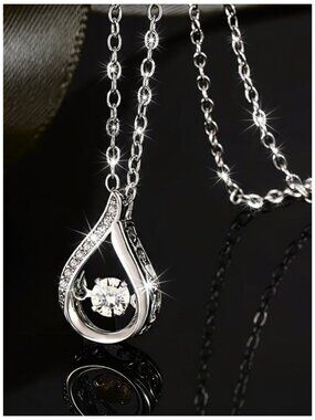 Necklace Teardrop Moissanite Pendant 1 Carat Moving Center Stone